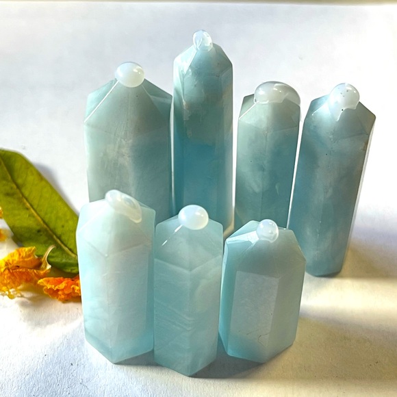 Aquamarine Tower Small Blue Aquamarine Point Set Of 7 pieces Crystal Gemstone - Picture 1 of 10